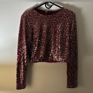 Long Sleeve Sequin Crop Top